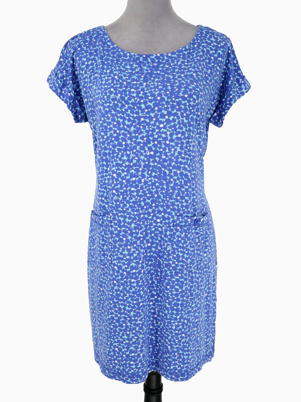T by Talbots Dress Petites MP PM Blue Print Stretch Knit Cotton Blend Pocket
